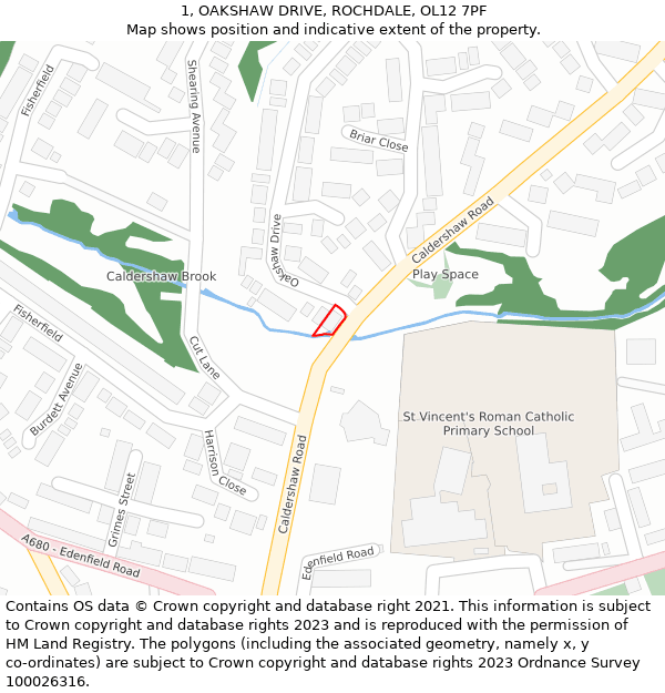 1, OAKSHAW DRIVE, ROCHDALE, OL12 7PF: Location map and indicative extent of plot