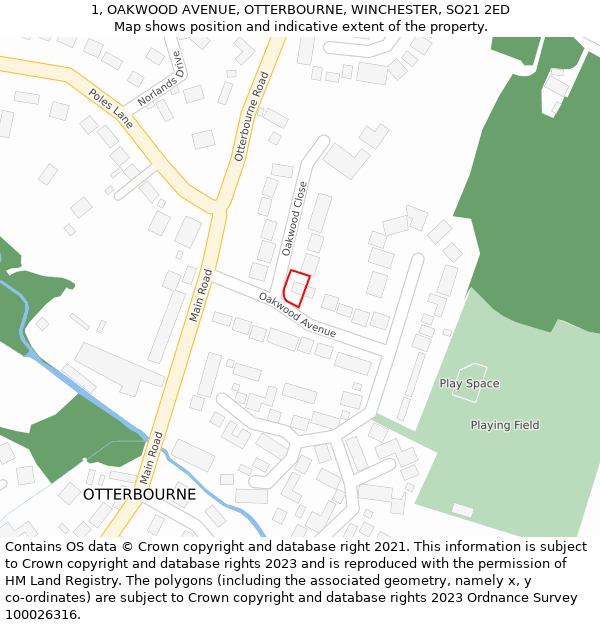 1, OAKWOOD AVENUE, OTTERBOURNE, WINCHESTER, SO21 2ED: Location map and indicative extent of plot