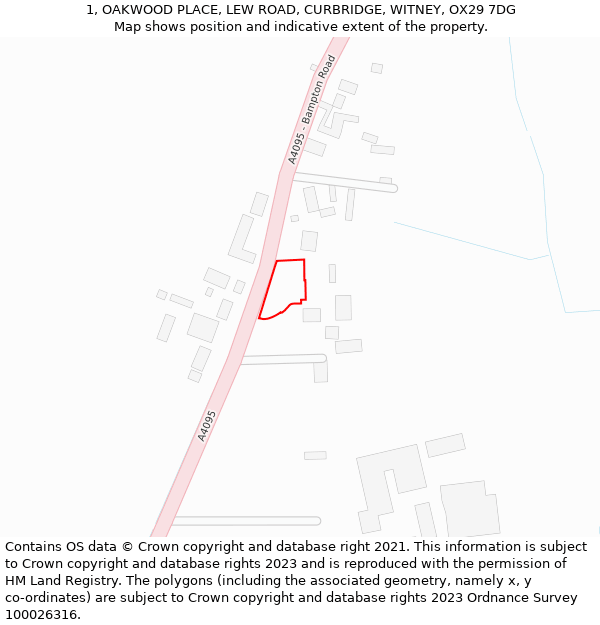 1, OAKWOOD PLACE, LEW ROAD, CURBRIDGE, WITNEY, OX29 7DG: Location map and indicative extent of plot