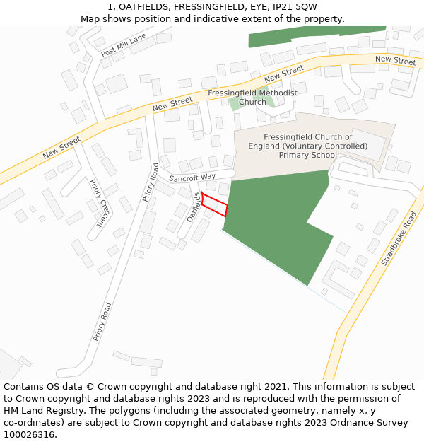 1, OATFIELDS, FRESSINGFIELD, EYE, IP21 5QW: Location map and indicative extent of plot