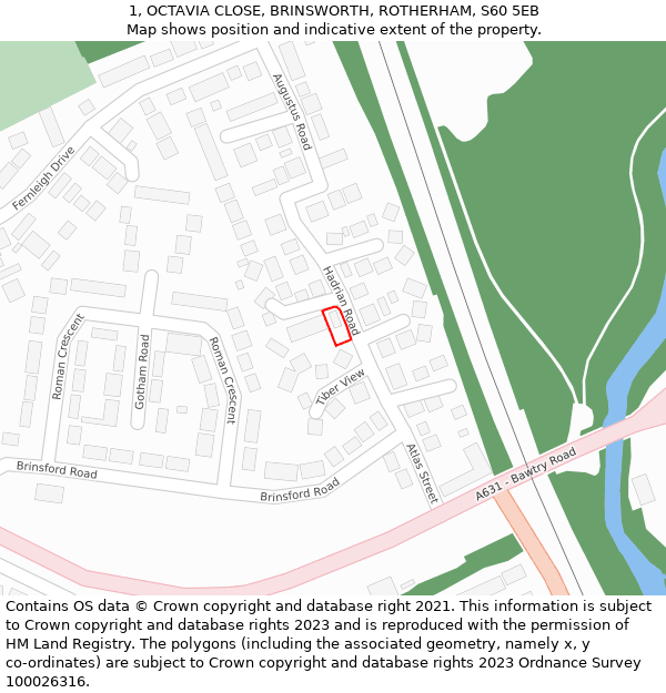 1, OCTAVIA CLOSE, BRINSWORTH, ROTHERHAM, S60 5EB: Location map and indicative extent of plot