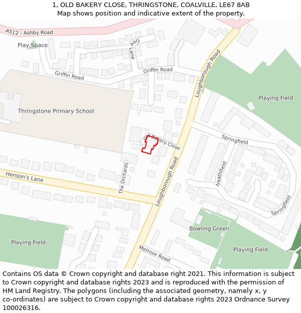 1, OLD BAKERY CLOSE, THRINGSTONE, COALVILLE, LE67 8AB: Location map and indicative extent of plot