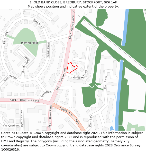 1, OLD BANK CLOSE, BREDBURY, STOCKPORT, SK6 1AF: Location map and indicative extent of plot