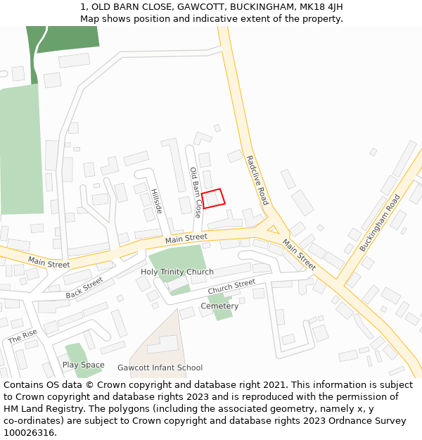 1, OLD BARN CLOSE, GAWCOTT, BUCKINGHAM, MK18 4JH: Location map and indicative extent of plot