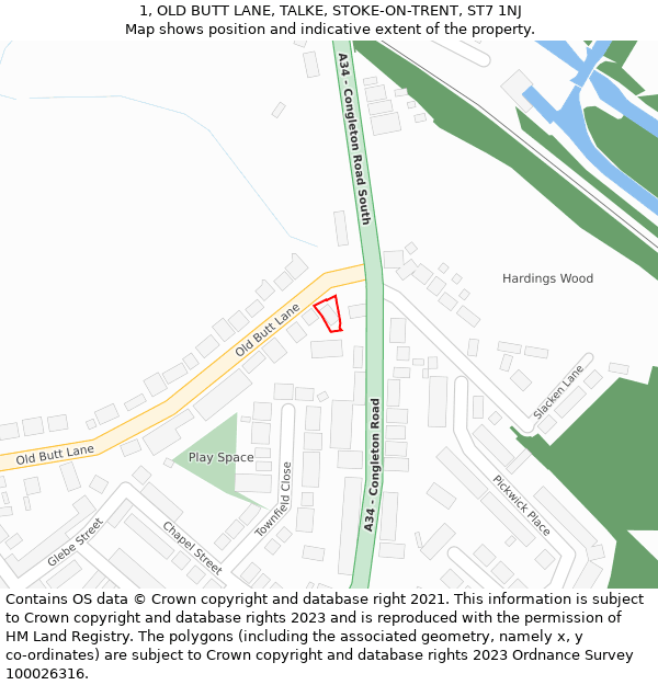 1, OLD BUTT LANE, TALKE, STOKE-ON-TRENT, ST7 1NJ: Location map and indicative extent of plot