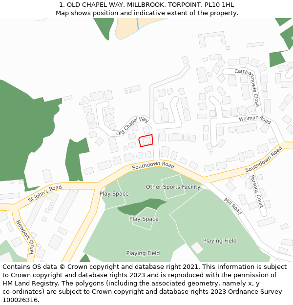 1, OLD CHAPEL WAY, MILLBROOK, TORPOINT, PL10 1HL: Location map and indicative extent of plot