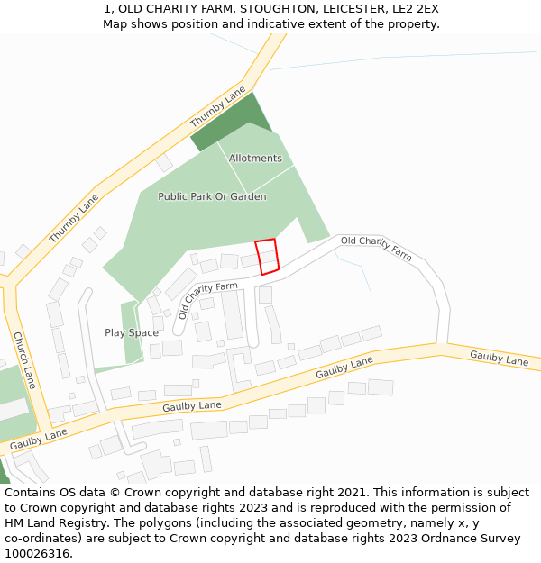 1, OLD CHARITY FARM, STOUGHTON, LEICESTER, LE2 2EX: Location map and indicative extent of plot
