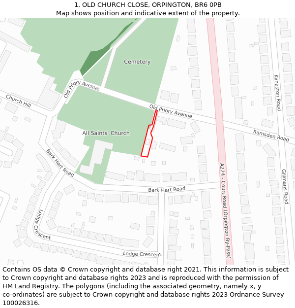 1, OLD CHURCH CLOSE, ORPINGTON, BR6 0PB: Location map and indicative extent of plot