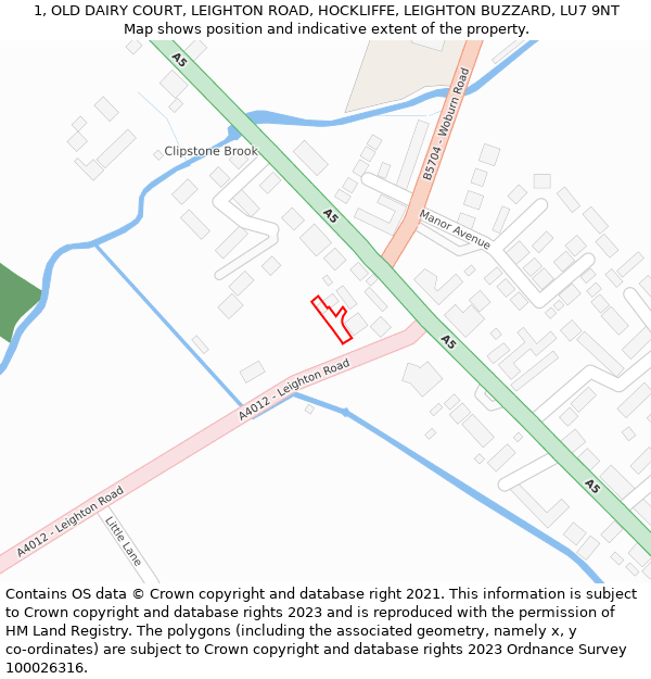 1, OLD DAIRY COURT, LEIGHTON ROAD, HOCKLIFFE, LEIGHTON BUZZARD, LU7 9NT: Location map and indicative extent of plot