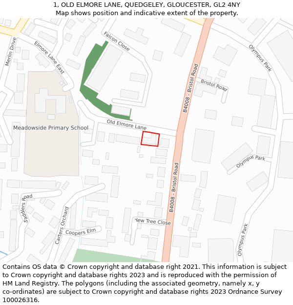 1, OLD ELMORE LANE, QUEDGELEY, GLOUCESTER, GL2 4NY: Location map and indicative extent of plot
