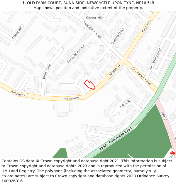 1, OLD FARM COURT, SUNNISIDE, NEWCASTLE UPON TYNE, NE16 5LB: Location map and indicative extent of plot