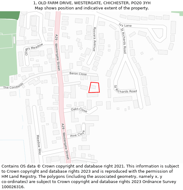 1, OLD FARM DRIVE, WESTERGATE, CHICHESTER, PO20 3YH: Location map and indicative extent of plot