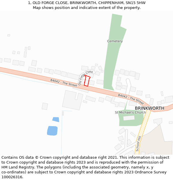 1, OLD FORGE CLOSE, BRINKWORTH, CHIPPENHAM, SN15 5HW: Location map and indicative extent of plot