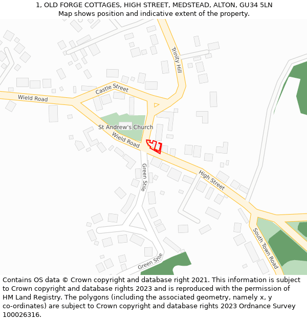 1, OLD FORGE COTTAGES, HIGH STREET, MEDSTEAD, ALTON, GU34 5LN: Location map and indicative extent of plot