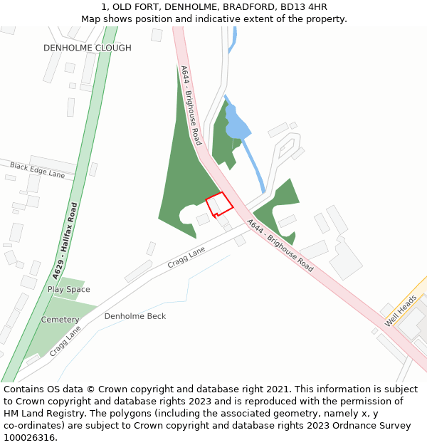 1, OLD FORT, DENHOLME, BRADFORD, BD13 4HR: Location map and indicative extent of plot