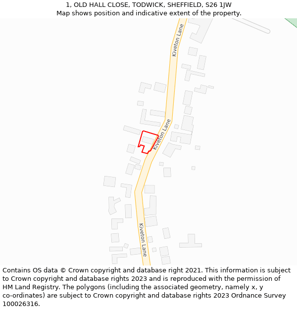 1, OLD HALL CLOSE, TODWICK, SHEFFIELD, S26 1JW: Location map and indicative extent of plot