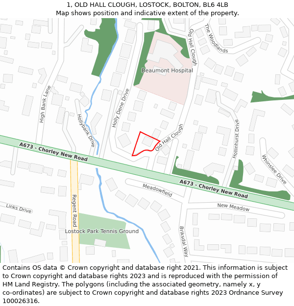 1, OLD HALL CLOUGH, LOSTOCK, BOLTON, BL6 4LB: Location map and indicative extent of plot