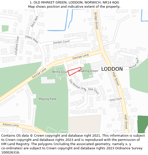 1, OLD MARKET GREEN, LODDON, NORWICH, NR14 6QG: Location map and indicative extent of plot