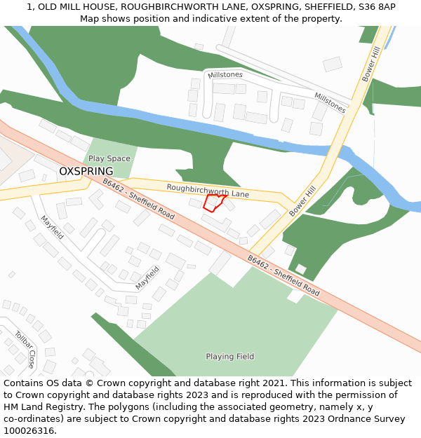 1, OLD MILL HOUSE, ROUGHBIRCHWORTH LANE, OXSPRING, SHEFFIELD, S36 8AP: Location map and indicative extent of plot