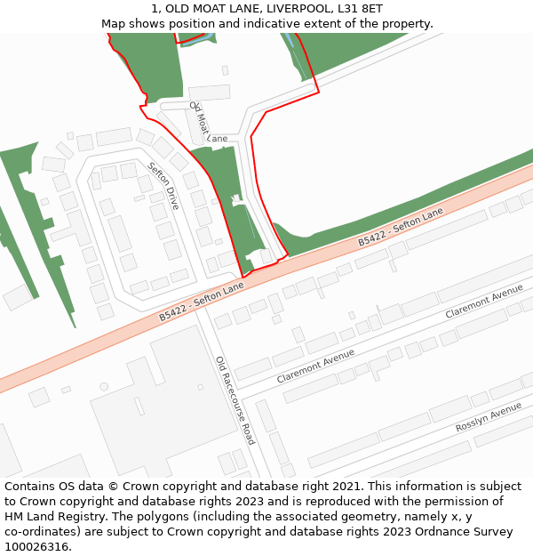 1, OLD MOAT LANE, LIVERPOOL, L31 8ET: Location map and indicative extent of plot