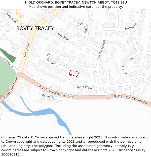 1, OLD ORCHARD, BOVEY TRACEY, NEWTON ABBOT, TQ13 9SU: Location map and indicative extent of plot