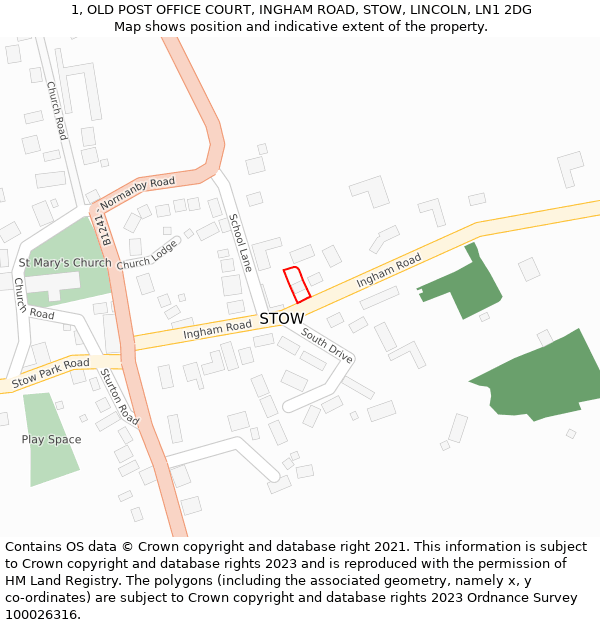 1, OLD POST OFFICE COURT, INGHAM ROAD, STOW, LINCOLN, LN1 2DG: Location map and indicative extent of plot
