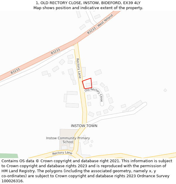 1, OLD RECTORY CLOSE, INSTOW, BIDEFORD, EX39 4LY: Location map and indicative extent of plot