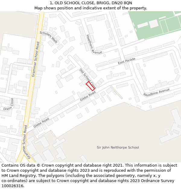 1, OLD SCHOOL CLOSE, BRIGG, DN20 8QN: Location map and indicative extent of plot