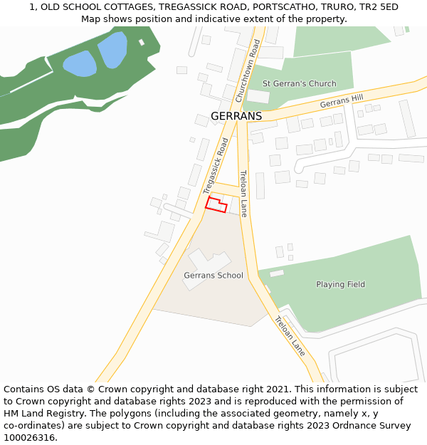 1, OLD SCHOOL COTTAGES, TREGASSICK ROAD, PORTSCATHO, TRURO, TR2 5ED: Location map and indicative extent of plot