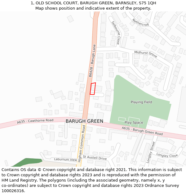 1, OLD SCHOOL COURT, BARUGH GREEN, BARNSLEY, S75 1QH: Location map and indicative extent of plot