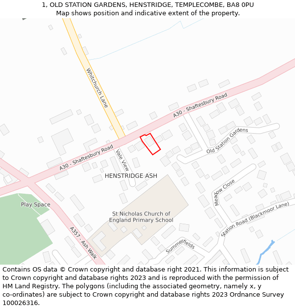 1, OLD STATION GARDENS, HENSTRIDGE, TEMPLECOMBE, BA8 0PU: Location map and indicative extent of plot