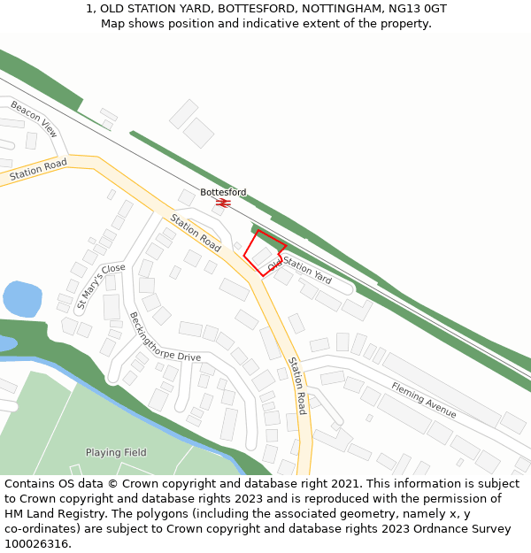 1, OLD STATION YARD, BOTTESFORD, NOTTINGHAM, NG13 0GT: Location map and indicative extent of plot