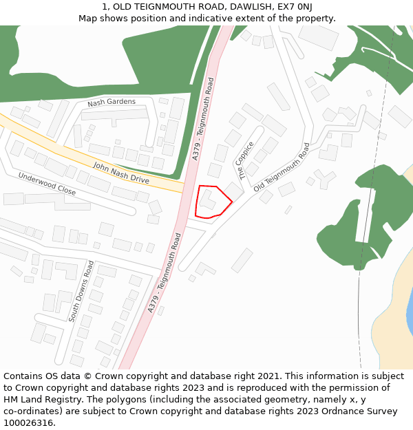 1, OLD TEIGNMOUTH ROAD, DAWLISH, EX7 0NJ: Location map and indicative extent of plot