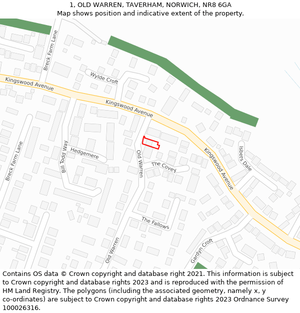 1, OLD WARREN, TAVERHAM, NORWICH, NR8 6GA: Location map and indicative extent of plot