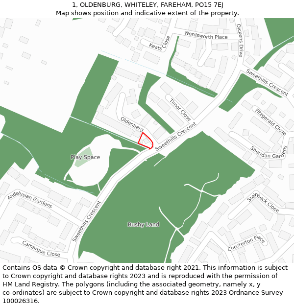 1, OLDENBURG, WHITELEY, FAREHAM, PO15 7EJ: Location map and indicative extent of plot