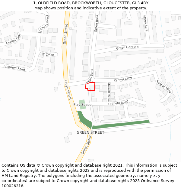 1, OLDFIELD ROAD, BROCKWORTH, GLOUCESTER, GL3 4RY: Location map and indicative extent of plot