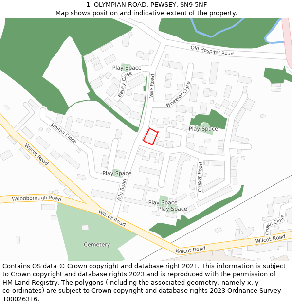 1, OLYMPIAN ROAD, PEWSEY, SN9 5NF: Location map and indicative extent of plot