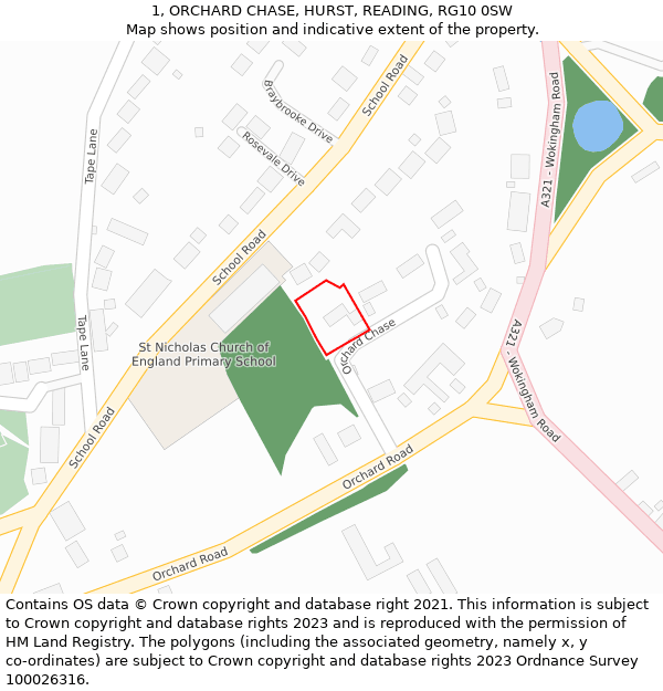 1, ORCHARD CHASE, HURST, READING, RG10 0SW: Location map and indicative extent of plot