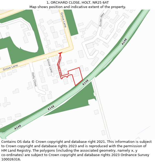 1, ORCHARD CLOSE, HOLT, NR25 6AT: Location map and indicative extent of plot