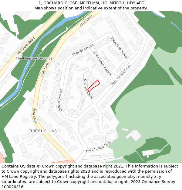 1, ORCHARD CLOSE, MELTHAM, HOLMFIRTH, HD9 4EG: Location map and indicative extent of plot