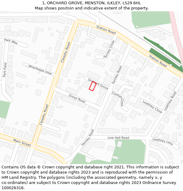 1, ORCHARD GROVE, MENSTON, ILKLEY, LS29 6HL: Location map and indicative extent of plot