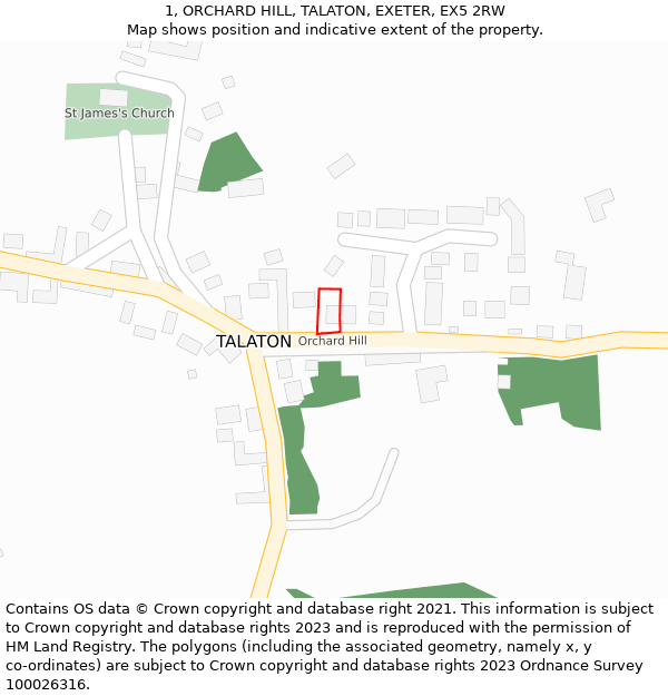 1, ORCHARD HILL, TALATON, EXETER, EX5 2RW: Location map and indicative extent of plot