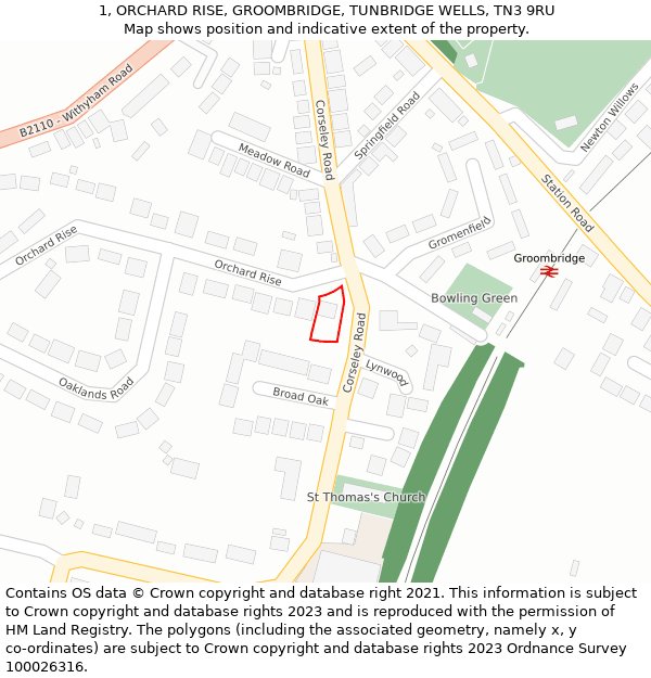 1, ORCHARD RISE, GROOMBRIDGE, TUNBRIDGE WELLS, TN3 9RU: Location map and indicative extent of plot