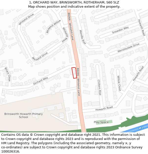 1, ORCHARD WAY, BRINSWORTH, ROTHERHAM, S60 5LZ: Location map and indicative extent of plot