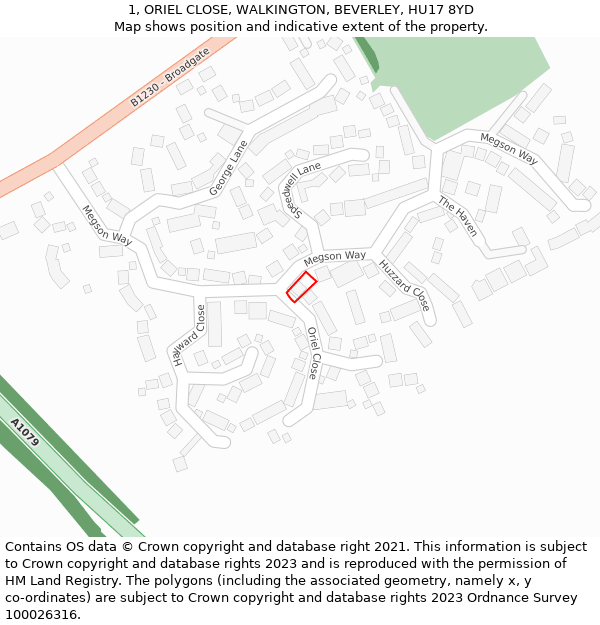 1, ORIEL CLOSE, WALKINGTON, BEVERLEY, HU17 8YD: Location map and indicative extent of plot