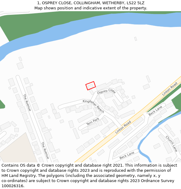 1, OSPREY CLOSE, COLLINGHAM, WETHERBY, LS22 5LZ: Location map and indicative extent of plot