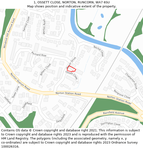 1, OSSETT CLOSE, NORTON, RUNCORN, WA7 6SU: Location map and indicative extent of plot