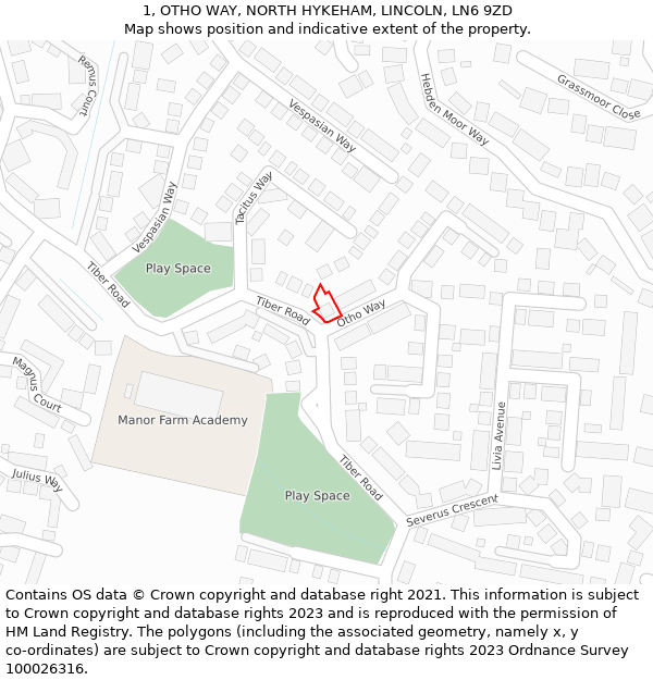 1, OTHO WAY, NORTH HYKEHAM, LINCOLN, LN6 9ZD: Location map and indicative extent of plot