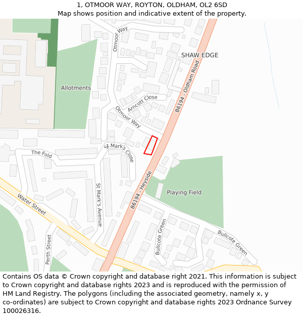 1, OTMOOR WAY, ROYTON, OLDHAM, OL2 6SD: Location map and indicative extent of plot