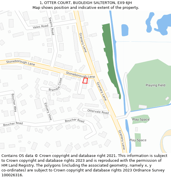 1, OTTER COURT, BUDLEIGH SALTERTON, EX9 6JH: Location map and indicative extent of plot